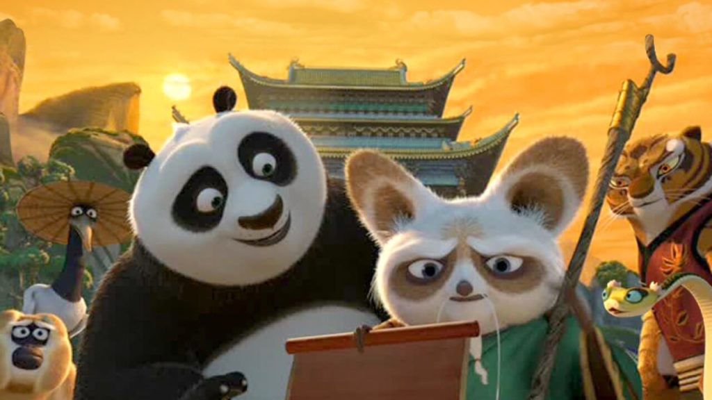Po from Kung Fu Panda gives Master Shifu a present of a scroll